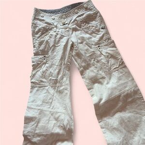 Ochirly Y2K Cream Low Rise Wide Leg Cargo Flare Pants Size Medium